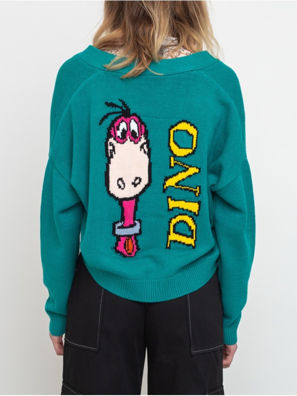 Lazy Oaf x The Flintstones Dino Cardigan - SZ M, slouchy boxy fit - like new
